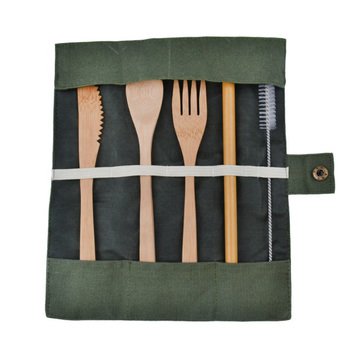 竹木製餐具5件組-匙.叉.刀.吸管.刷子-附帆布套收納袋_0