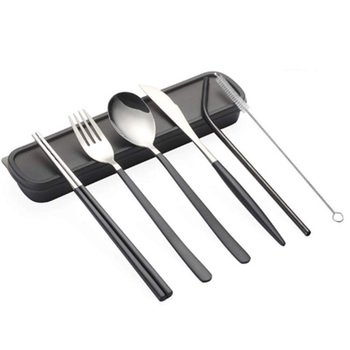 不鏽鋼餐具6件組-匙.筷.刀.叉.吸管.刷子-附塑膠收納盒.束口收納袋_7