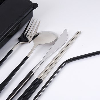 不鏽鋼餐具6件組-匙.筷.刀.叉.吸管.刷子-附塑膠收納盒.束口收納袋_3