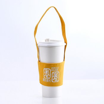 環保杯袋-8安黃色全棉飲料杯套-可客製化印刷企業LOGO或宣傳標語_0