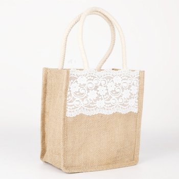 復古蕾絲黃麻購物袋-客製化手提袋_0