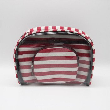 簡約條紋旅行盥洗包-四件組PVC/帆布化妝包_0