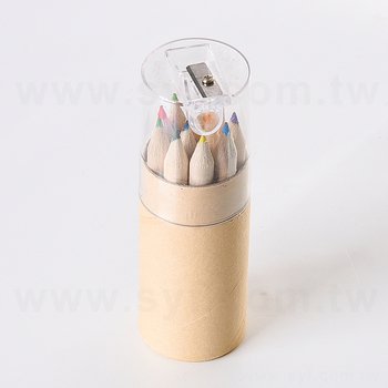 12色短彩色鉛筆-牛皮紙圓筒+削鉛筆器透明蓋_0
