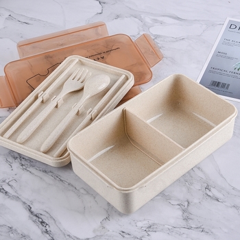 小麥纖維環保餐盒-雙層附叉匙-便攜環保盒-可客製化印刷logo_2