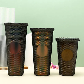 星巴克2023同款-710ML可重複使用的咖啡杯鑽石榴蓮杯/雙層杯-帶蓋和吸管_2