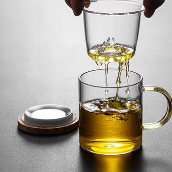 高溫硼矽雙層馬克杯茶水分離玻璃附杯蓋手柄_1