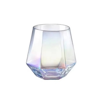 300ml高品質透明方形不倒翁無柄酒杯六角鑽石威士忌玻璃杯_1