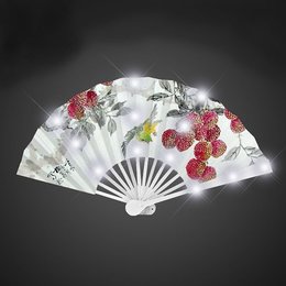 中國風LED發光布面折疊扇子-塑膠手柄