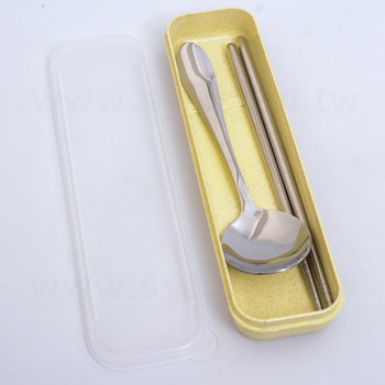 不鏽鋼餐具2件組-筷.匙-附小麥收納盒.透明塑膠蓋_1