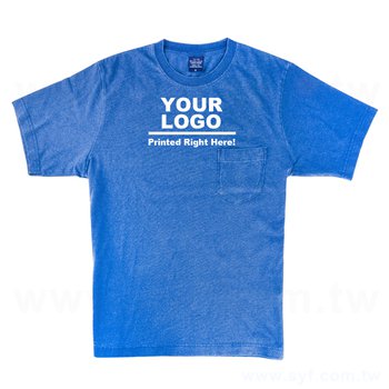 丹寧風短袖半精梳棉圓T-Shirt+口袋-可客製化衣服訂作/印刷企業LOGO或宣傳標語_0