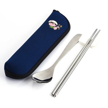不鏽鋼餐具3件組-筷.匙.筷架-附潛水布拉鍊收納袋_0