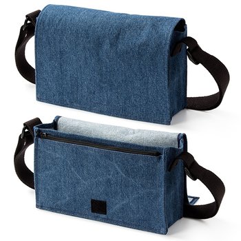 牛仔布書包-中型斜揹書包/編織揹帶+染深藍色-單面單色印刷_0