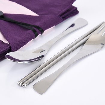 不鏽鋼餐具3件組-筷.叉.匙(魚尾型款)-附綁帶布套收納袋_2