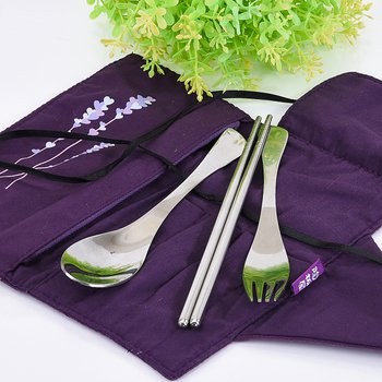 不鏽鋼餐具3件組-筷.叉.匙(魚尾型款)-附綁帶布套收納袋_7