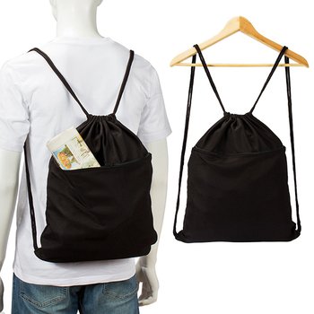 斜紋布後背包-大 150D/可選色/前拉鍊袋-單面單色束口背包_3
