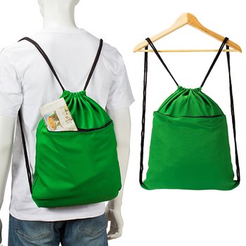 斜紋布後背包-大 150D/可選色/前拉鍊袋-單面單色束口背包_6