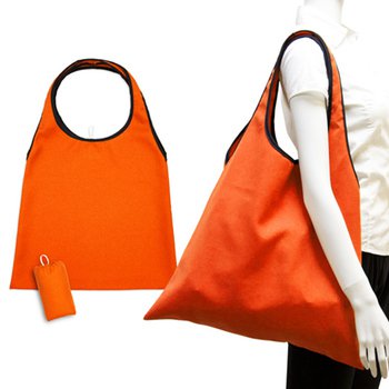 肩揹摺疊環保袋-150D斜紋布/可選色-單面單色印刷購物袋(附小收納袋)_2