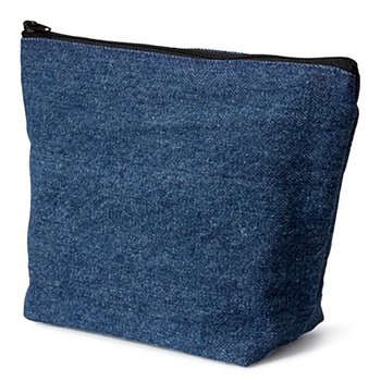牛仔布化妝包-W21.5xH14.5xD8cm深藍有底拉鍊袋(寬底)-單面單色收納包印刷_0