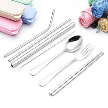 不鏽鋼吸管餐具-7件組吸管湯叉筷子組-餐盒+網袋-304不鏽鋼原色_7