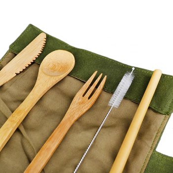 竹木製餐具5件組-匙.叉.刀.吸管.刷子-附帆布套收納袋_2