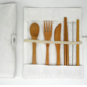 竹木製餐具6件組-筷.叉.匙.刀.吸管.刷子-附帆布套收納袋_2