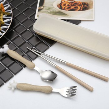 不鏽鋼餐具3件組(兒童餐具)-筷.叉.匙(塑料柄)-附塑膠收納盒-透明塑膠蓋_2