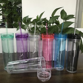 雙層壓克力附吸管透明塑膠水杯-可客製化印刷企業LOGO_1