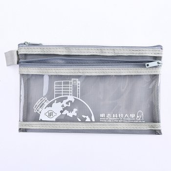 雙層拉鍊袋-尼龍網格材質加PVC塑料片W20.5xH13cm-單面單色印刷-可印刷logo_2