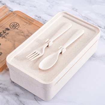 小麥纖維環保餐盒-雙層附叉匙-便攜環保盒-可客製化印刷logo_1
