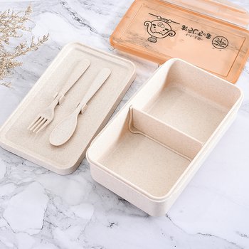 小麥纖維環保餐盒-雙層附叉匙-便攜環保盒-可客製化印刷logo_2