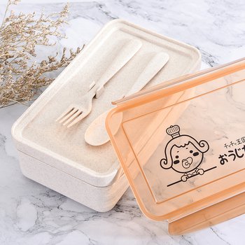 小麥纖維環保餐盒-雙層附叉匙-便攜環保盒-可客製化印刷logo_5