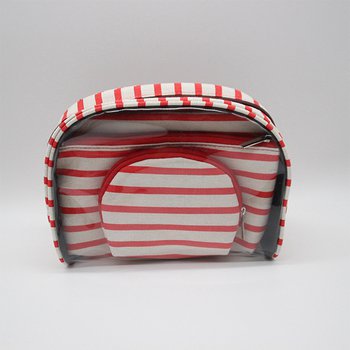簡約條紋旅行盥洗包-四件組PVC/帆布化妝包_2