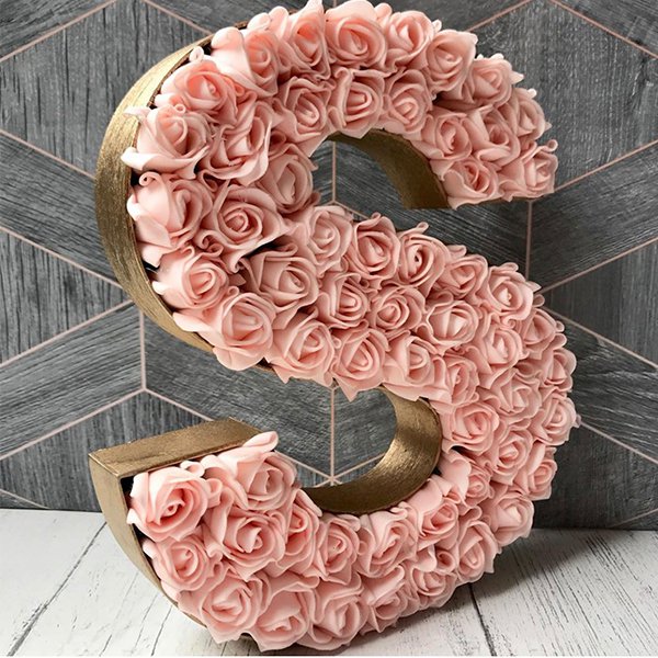 粉色布玫瑰LED字母擺飾-婚禮裝飾_3
