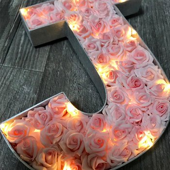 粉色布玫瑰LED字母擺飾-婚禮小物裝飾_5