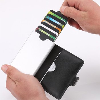 RFID防盜卡片夾-手拉式PU皮革+鋁製卡套_1