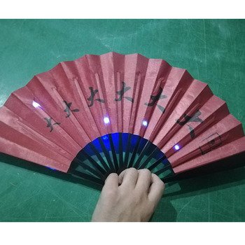 中國風LED發光布面折疊扇子-塑膠手柄_4