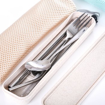 不鏽鋼吸管餐具-7件組吸管湯叉筷子組-餐盒+網袋-304不鏽鋼原色_2
