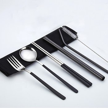 不鏽鋼餐具6件組-筷.叉.匙.吸管x2.刷子-附布套收納袋_1