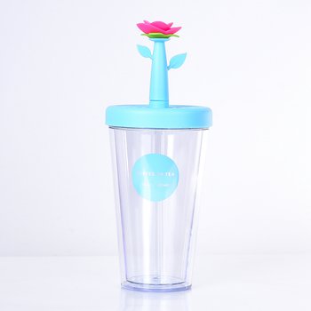 420ml塑膠吸管杯-花朵防漏雙層杯_0