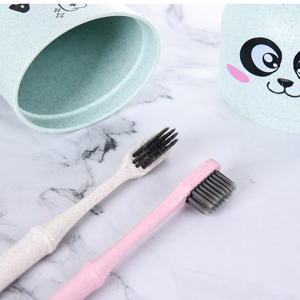 環保小麥熊貓造型旅行牙刷組-2