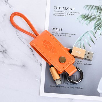 伸縮拉繩皮革鑰匙圈充電線-可客製化印刷/烙印LOGO(同55AA-0017)_5
