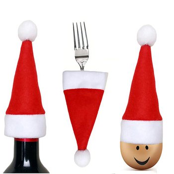 聖誕帽酒瓶蓋/餐具袋-餐桌裝飾品-聖誕節禮物_0