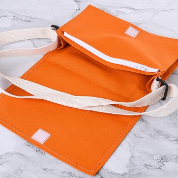 色帆布書包-中型斜揹書包/拉鍊夾層+染橘色-單面單色印刷_3