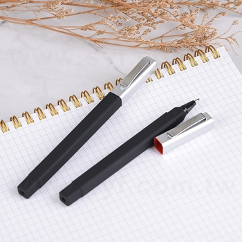 廣告筆-四方霧面噴膠筆管禮品-銀色蓋子-單色原子筆-可印LOGO_4