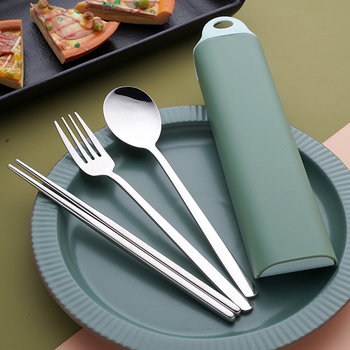 304不鏽鋼餐具3件組-筷.叉.匙-附滑蓋PP塑膠收納盒-掛勾設計_0