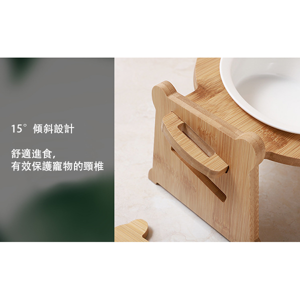 陶瓷貓碗-竹木架寵物雙碗_5
