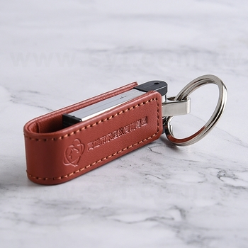 皮製隨身碟-鑰匙圈禮贈品USB-金屬環皮革材質隨身碟-客製隨身碟容量-採購訂製印刷推薦禮品_1