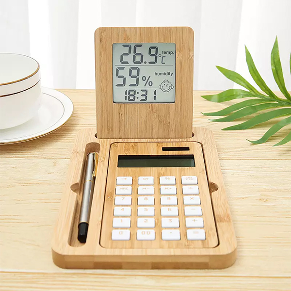 天然竹計算器溫濕度時鐘計算機​_3