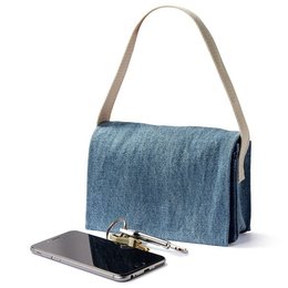 牛仔布書包-小型手提書包/拉鍊夾層+染水藍色-單面單色印刷
