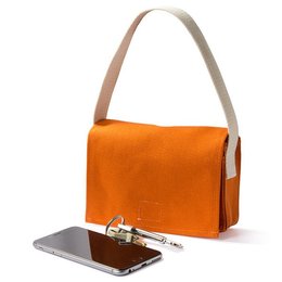 色帆布書包-小型手提書包/拉鍊夾層+染橘色-單面單色印刷